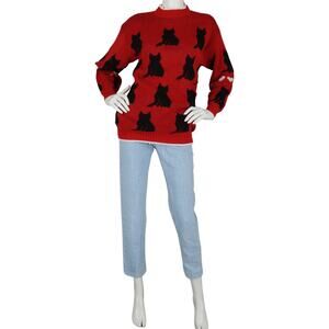 Vintage 80s Cat Print Knit Sweater